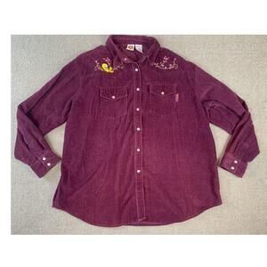 Looney Toons Shirt Shacket Corduroy Embroidered Tweety Pearl Snap Vtg Size XL